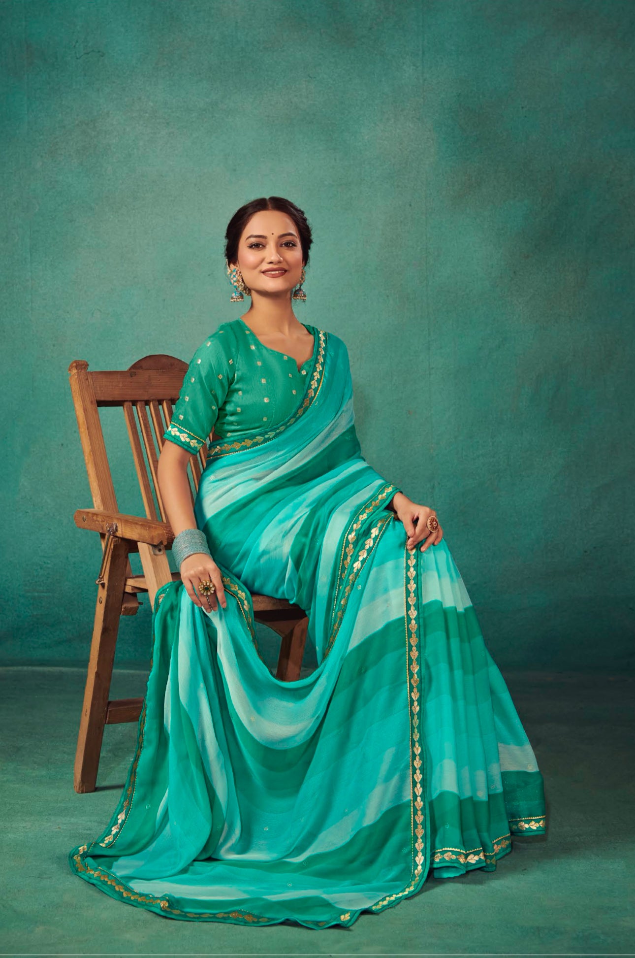 Elf Green Shaded Leriya Saree With Weaving Blouse