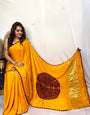 Pretty Yellow Shibori Bandhni Border Pure Modal Silk Plian  Saree