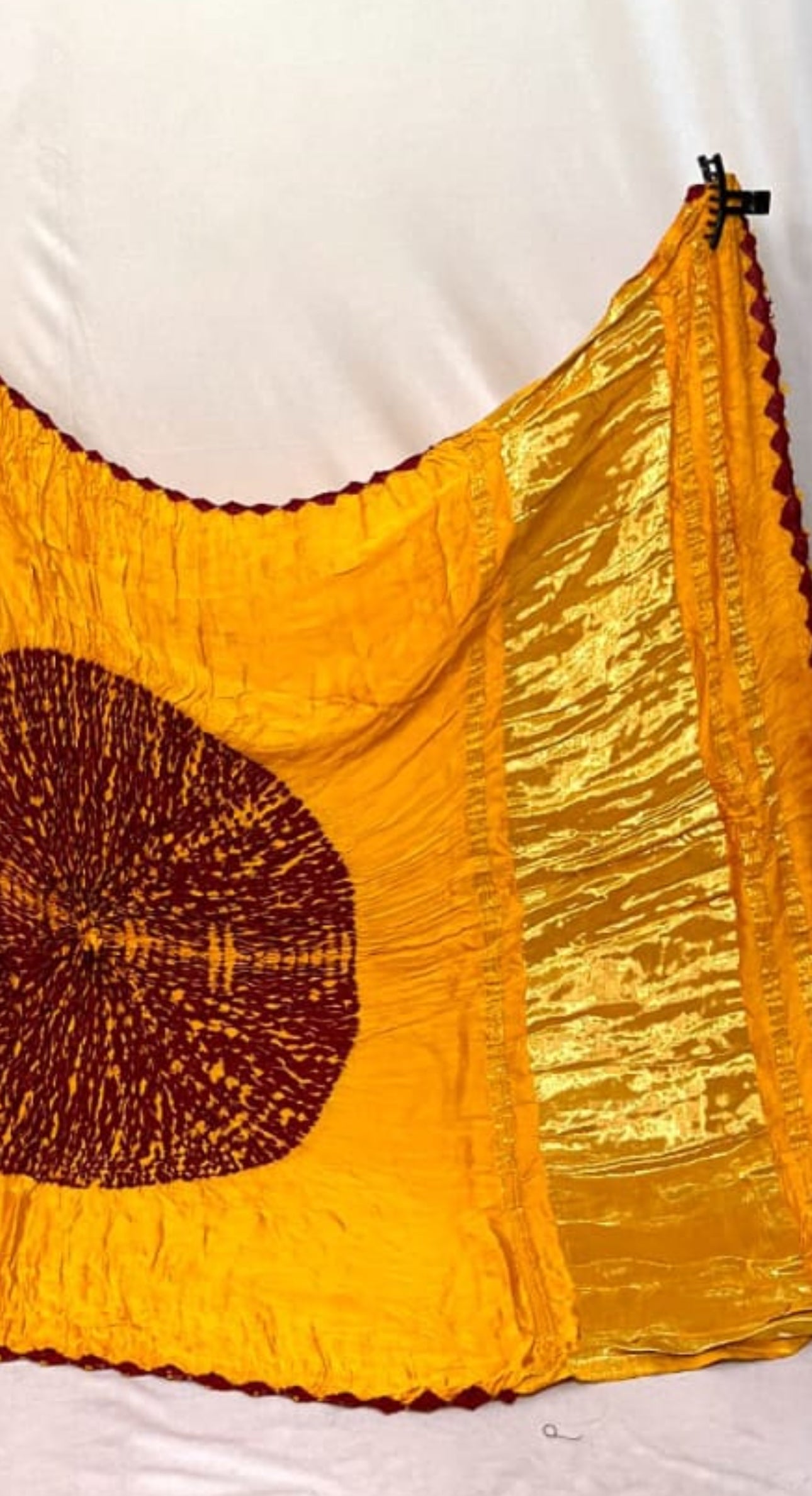 Pretty Yellow Shibori Bandhni Border Pure Modal Silk Plian  Saree