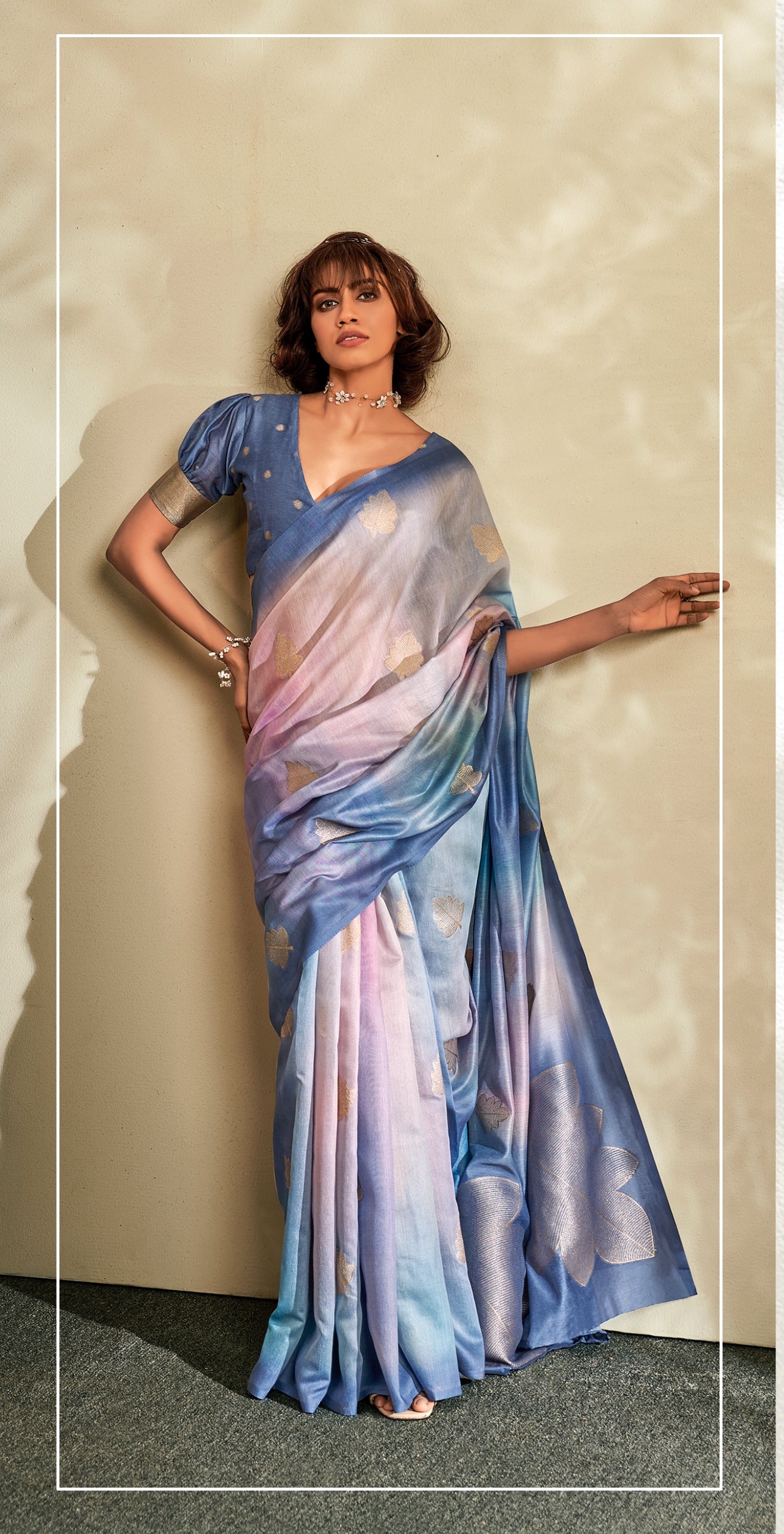 Greyish Blue Color Handloom Khadi Silk Saree RP3