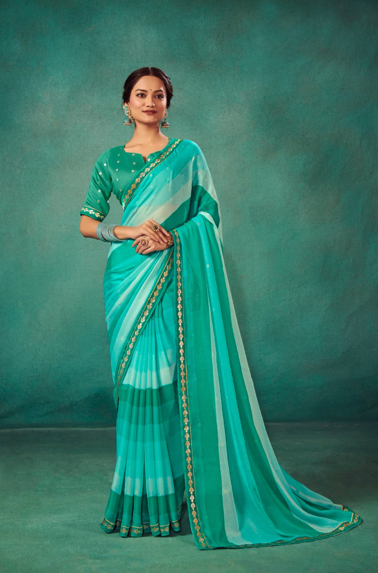 Elf Green Shaded Leriya Saree With Weaving Blouse