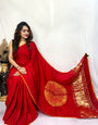 Red Shibori Bandhni Border Pure Modal Silk Plian Saree