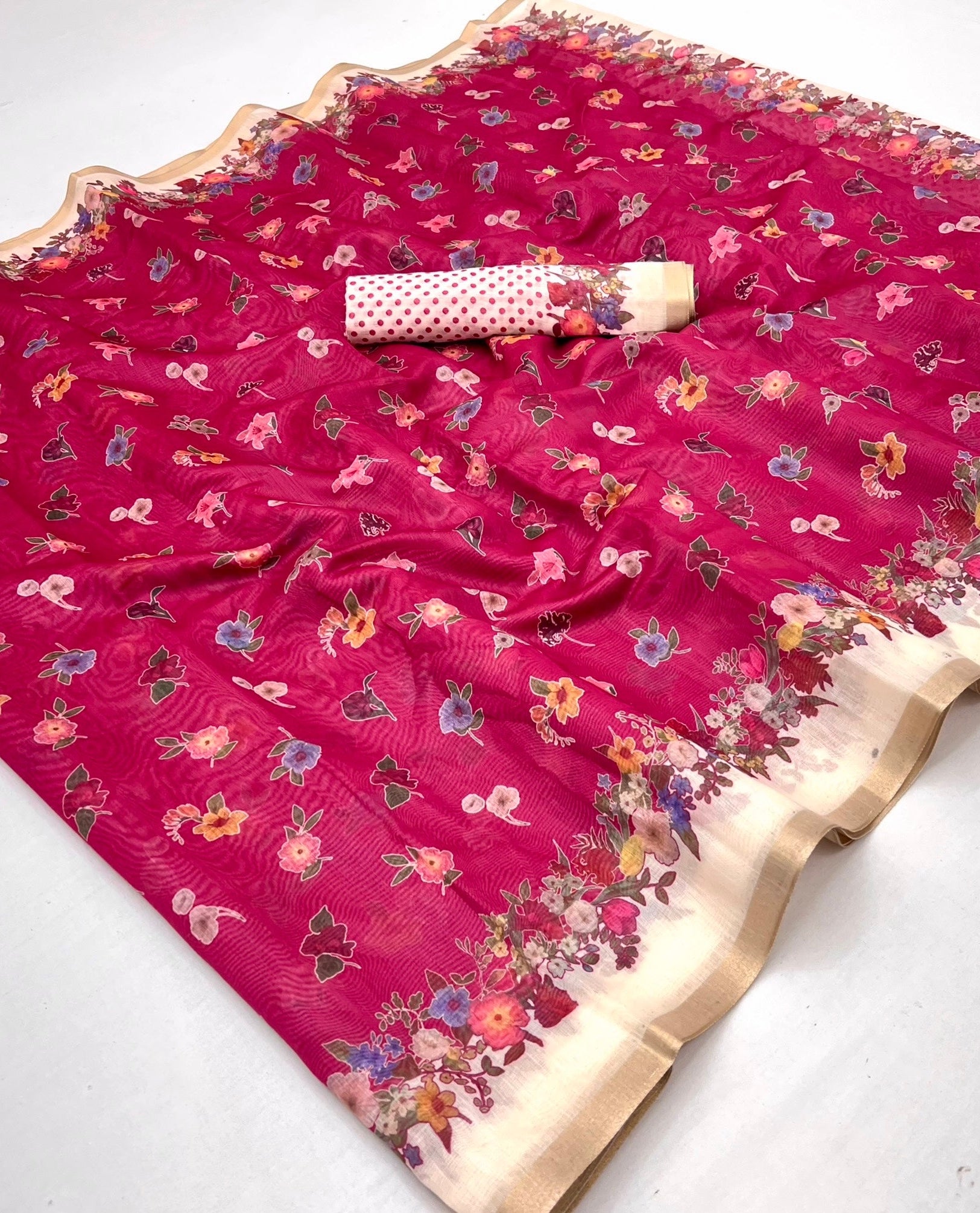 Scrupulous Dark Pink Printed Tussar Silk Saree