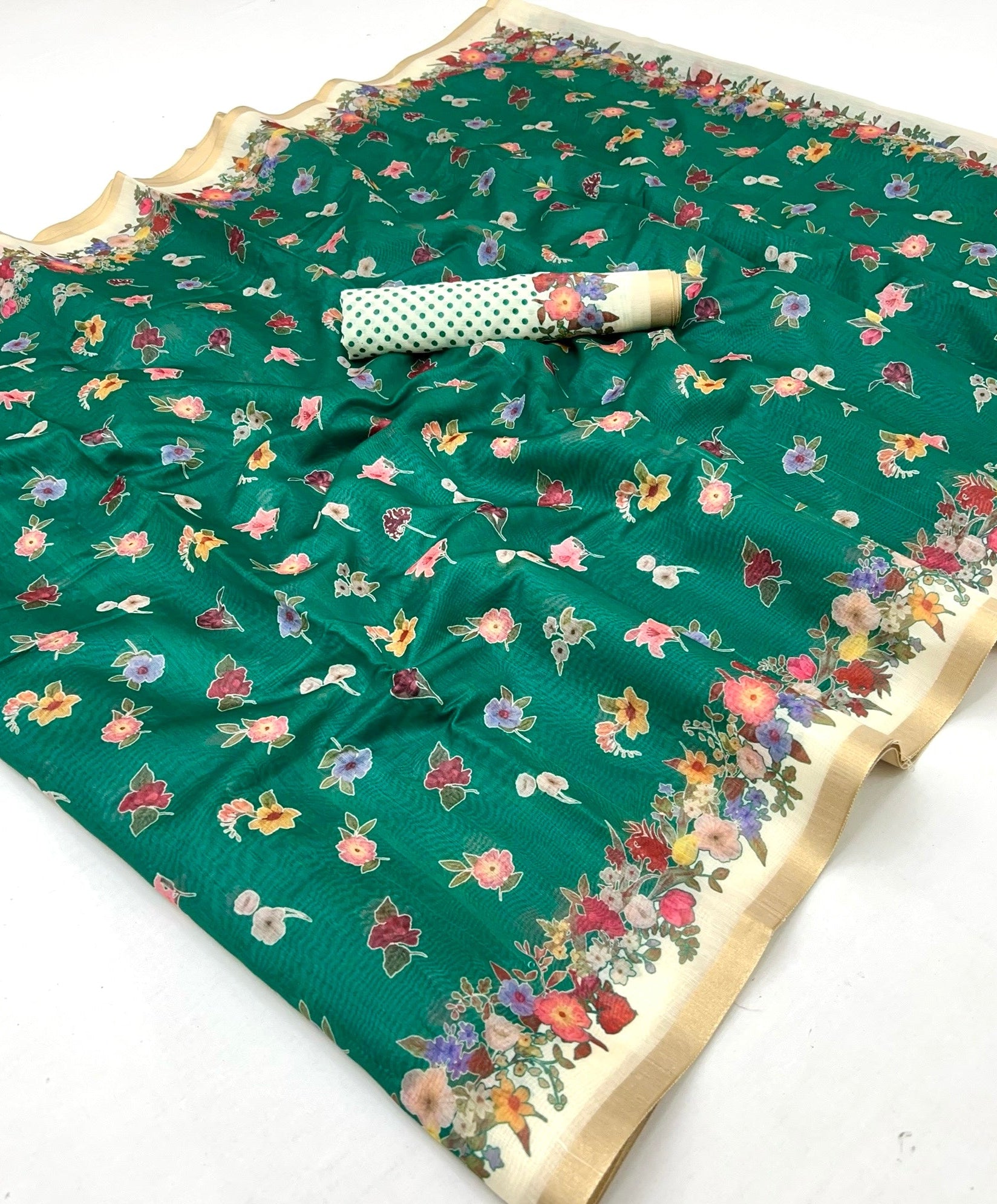 Panoply Green Printed Tussar Silk Saree
