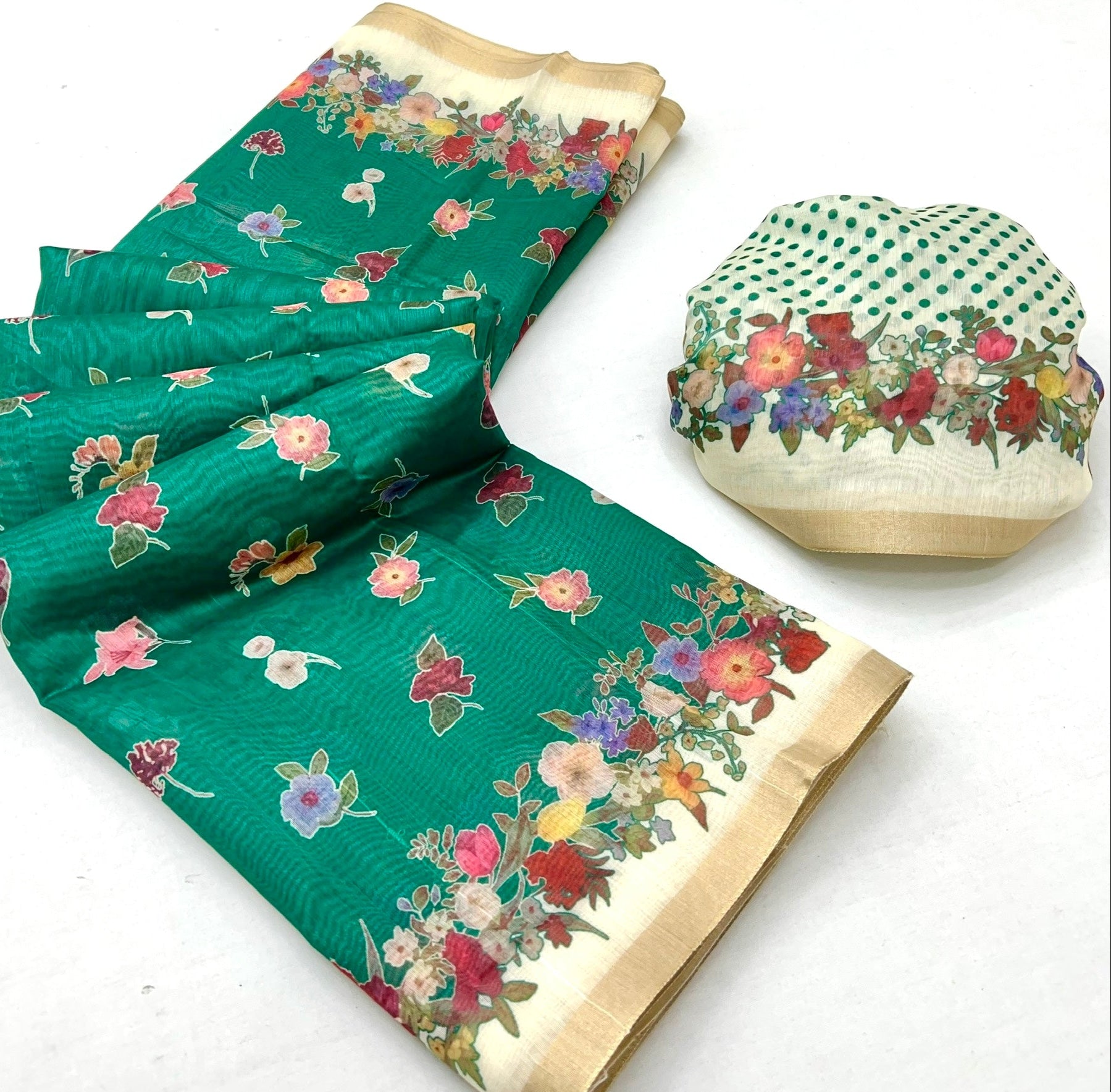 Panoply Green Printed Tussar Silk Saree