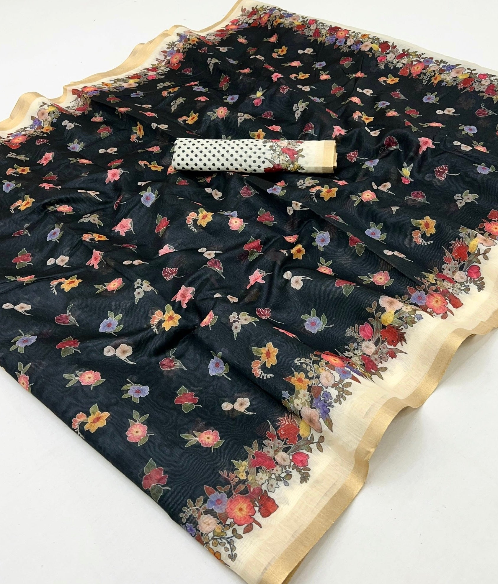 Energetic Black Printed Tussar Silk Saree