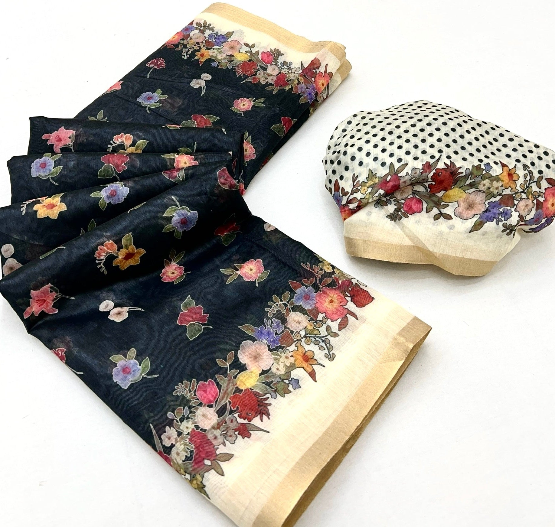 Energetic Black Printed Tussar Silk Saree