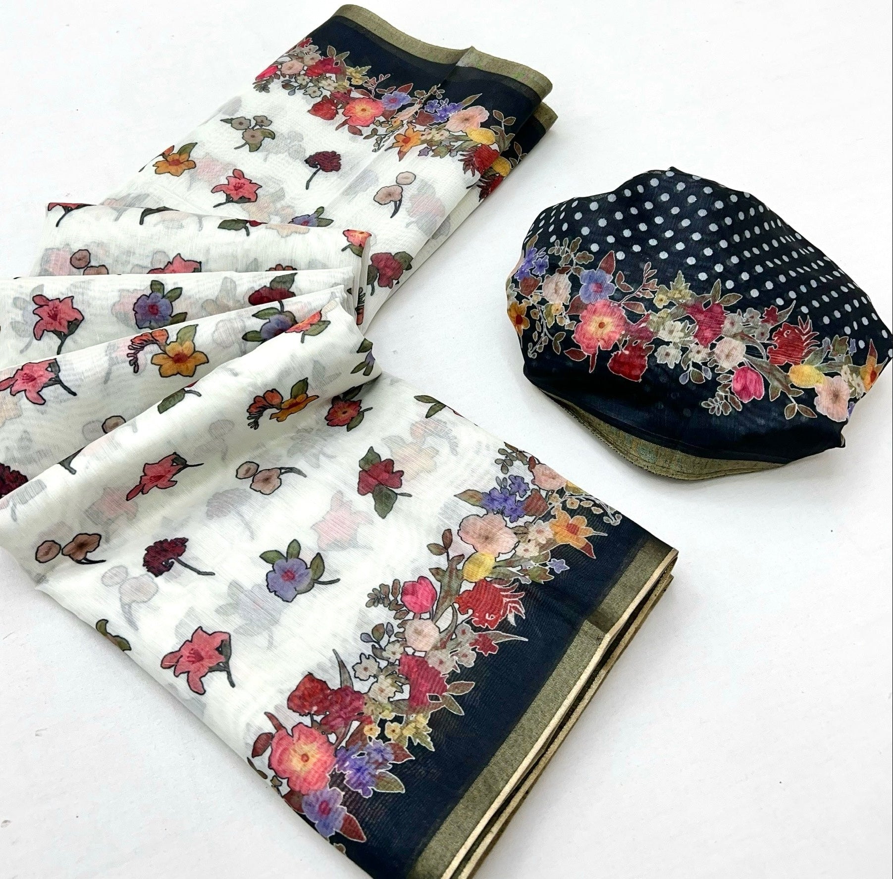 Moiety White Printed Tussar Silk Saree