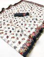 Moiety White Printed Tussar Silk Saree