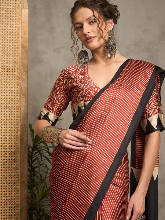 Ajrak Crepe Block Print Sarees 410