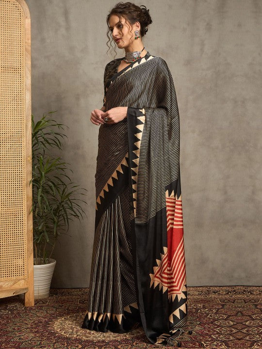 Ajrak Crepe Block Print Sarees 405