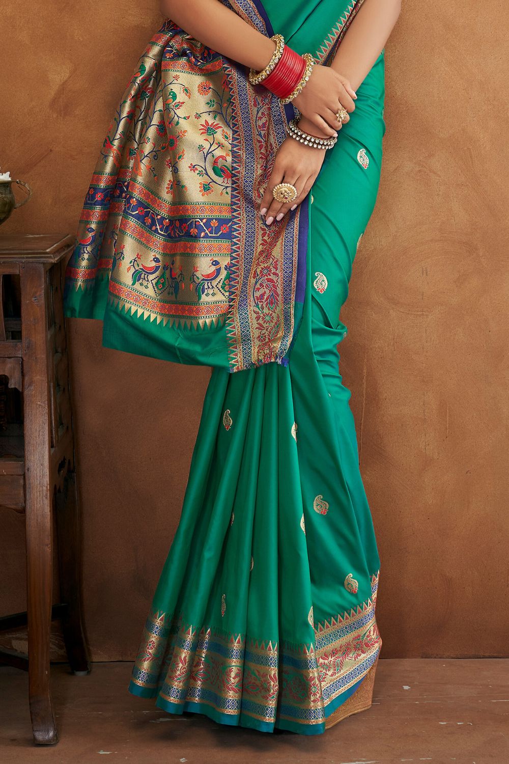 Graceful Green Soft Silk Saree with Golden Zari