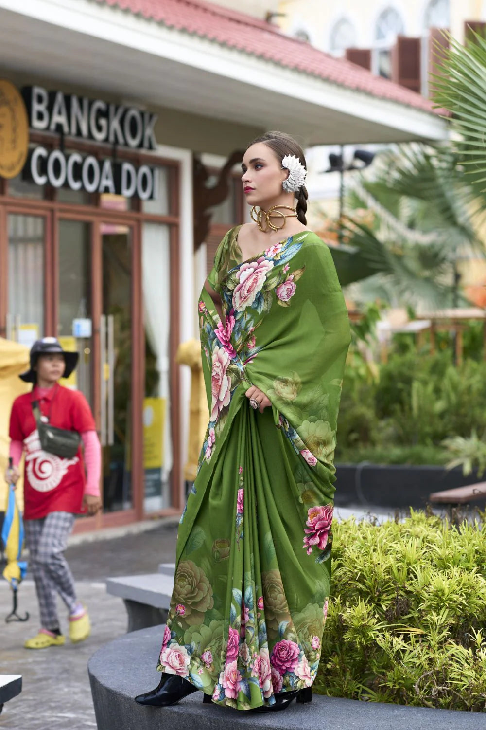 Alluring Light Green Floral Pure Georgette Saree