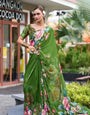 Alluring Light Green Floral Pure Georgette Saree