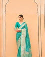 Turquoise Zari Woven Banarasi Silk Saree