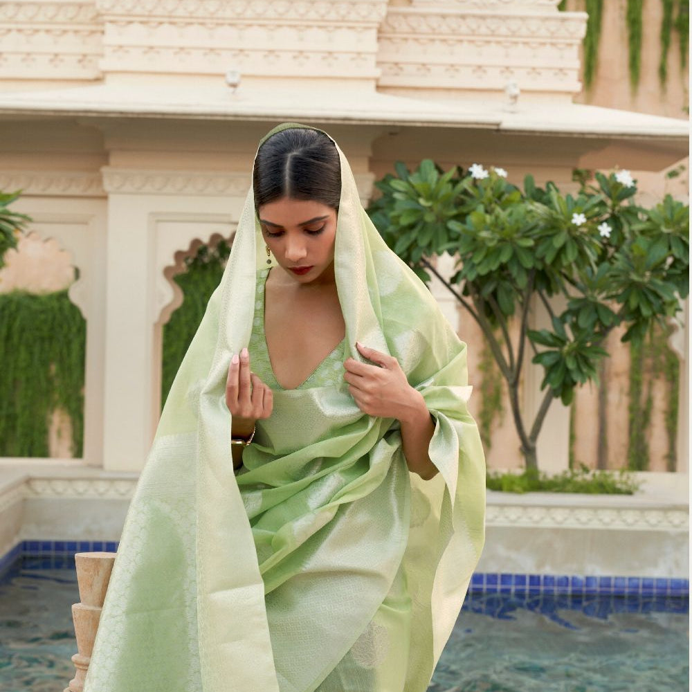 Pista Linen Tissue Silk Saree