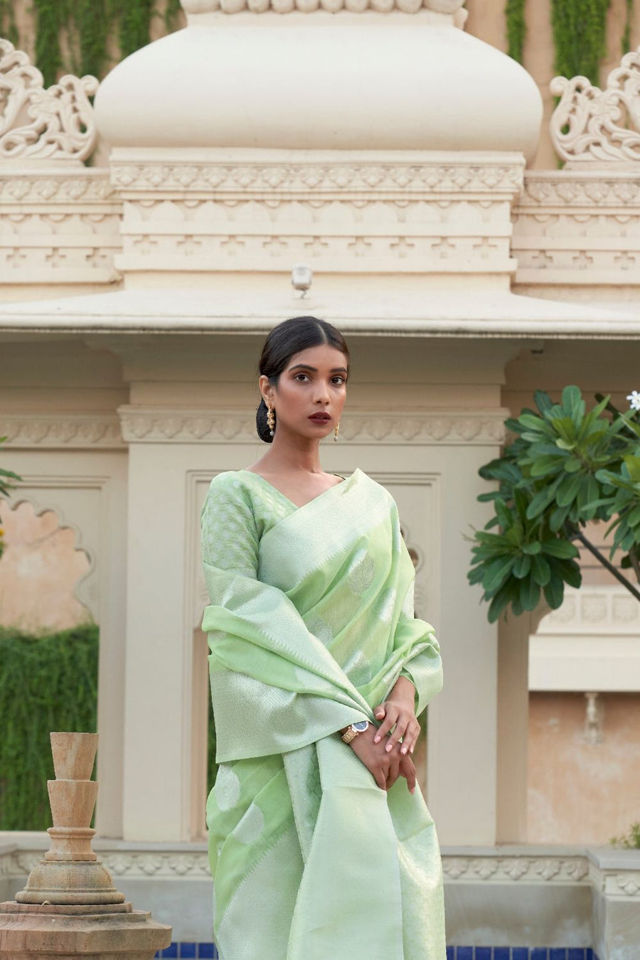 Pista Linen Tissue Silk Saree