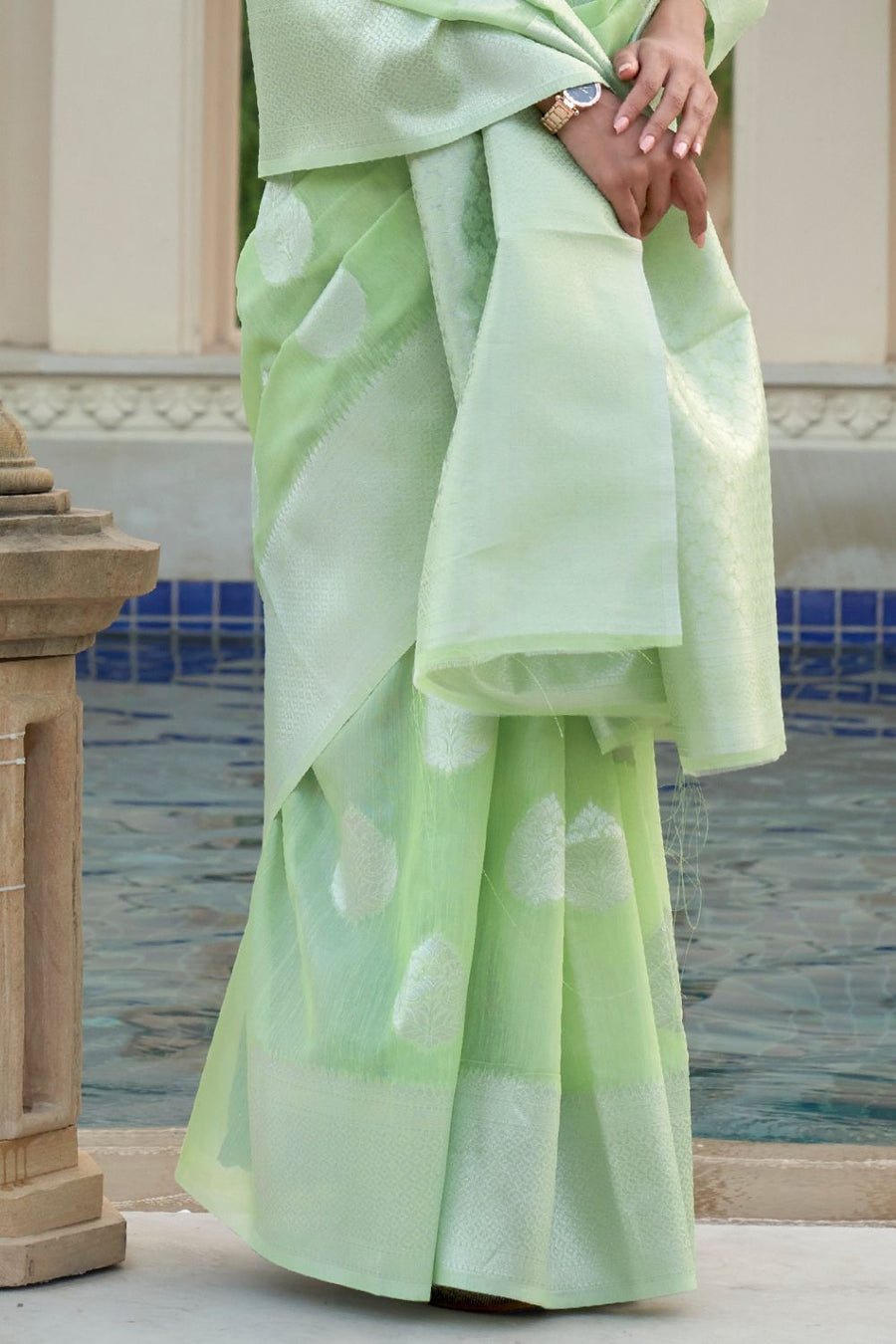 Pista Linen Tissue Silk Saree