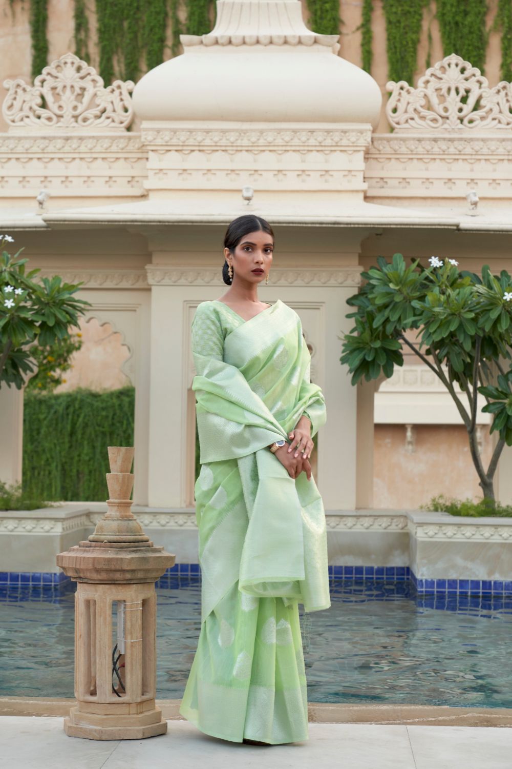 Pista Linen Tissue Silk Saree