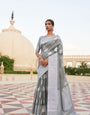 Dark Grey Linen Tissue Silk Saree