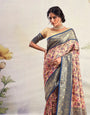 Modern Cream & Blue Pure Silk Saree