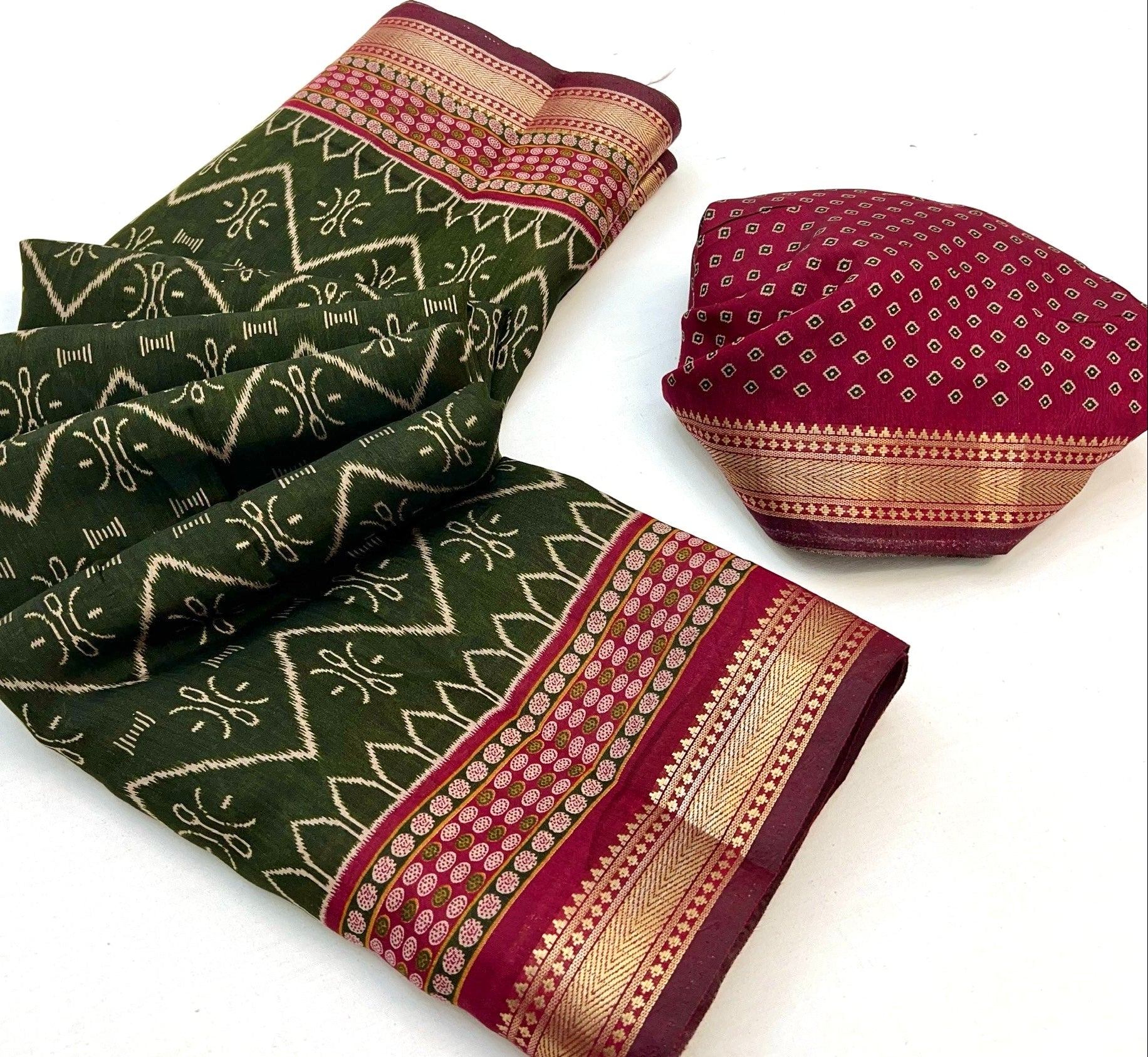 Dark Green Mul Mul Cotton Soft Saree