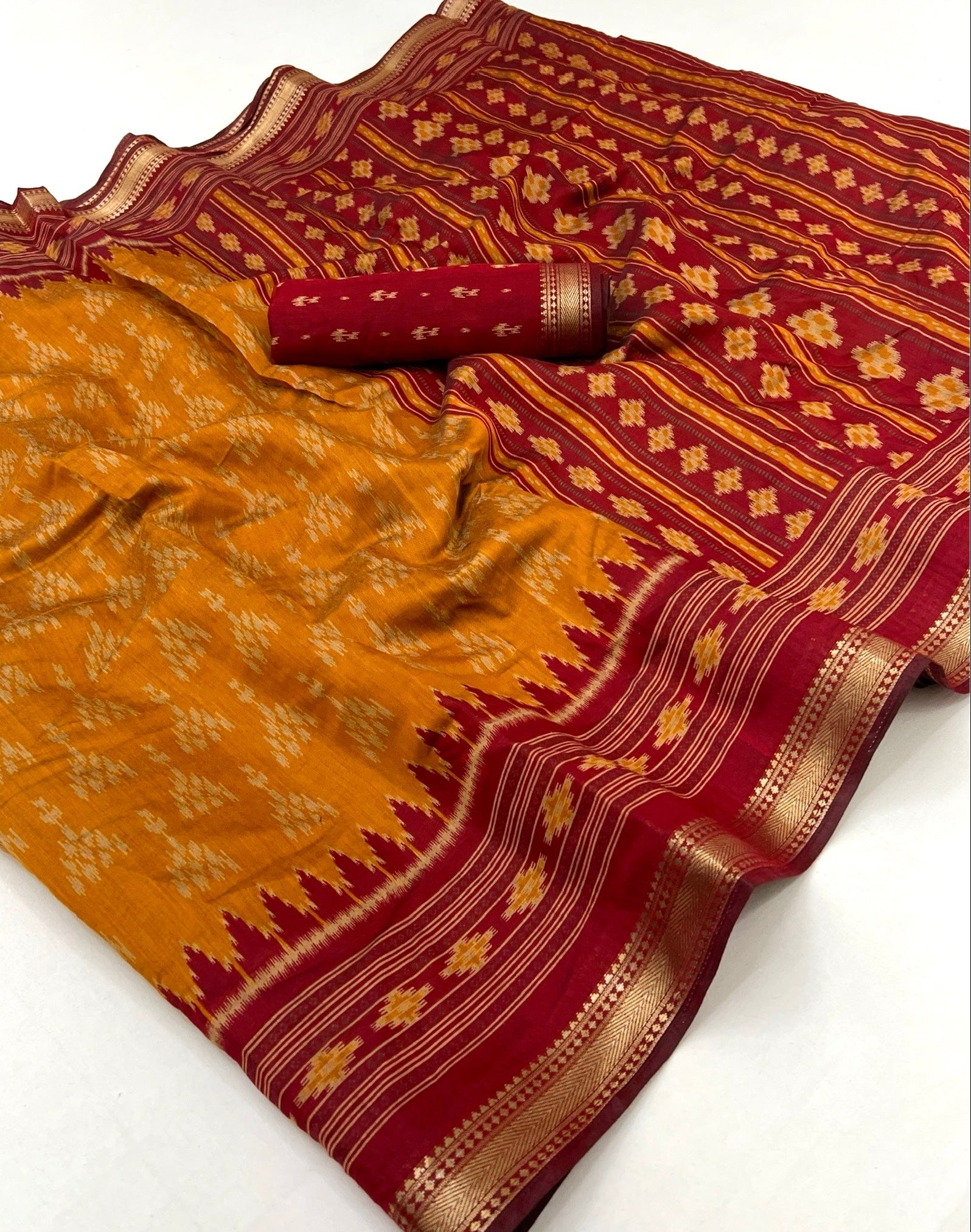 Snazzy Mustard Mul Mul cotten Soft Silk saree With Blouse Piece