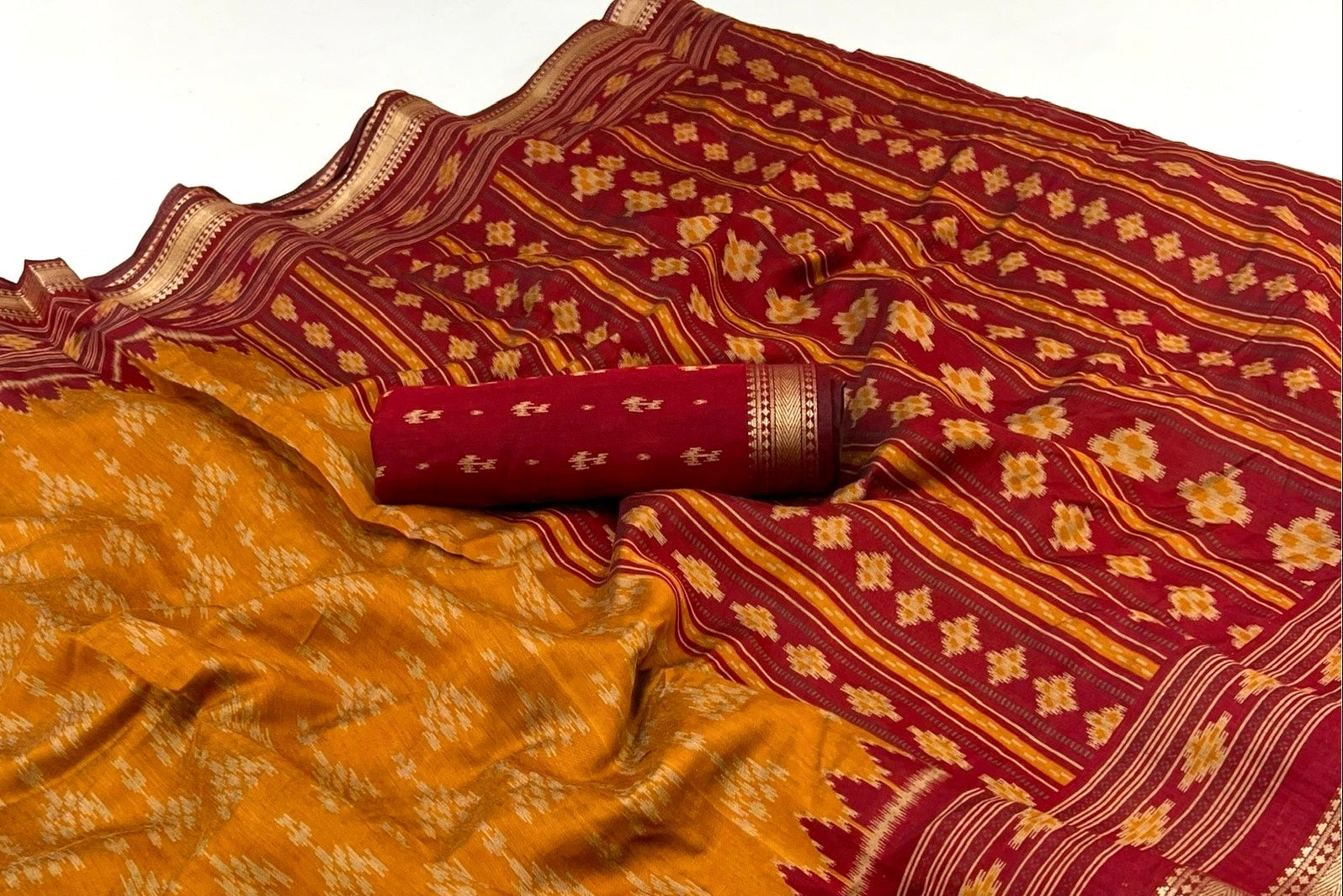Snazzy Mustard Mul Mul cotten Soft Silk saree With Blouse Piece