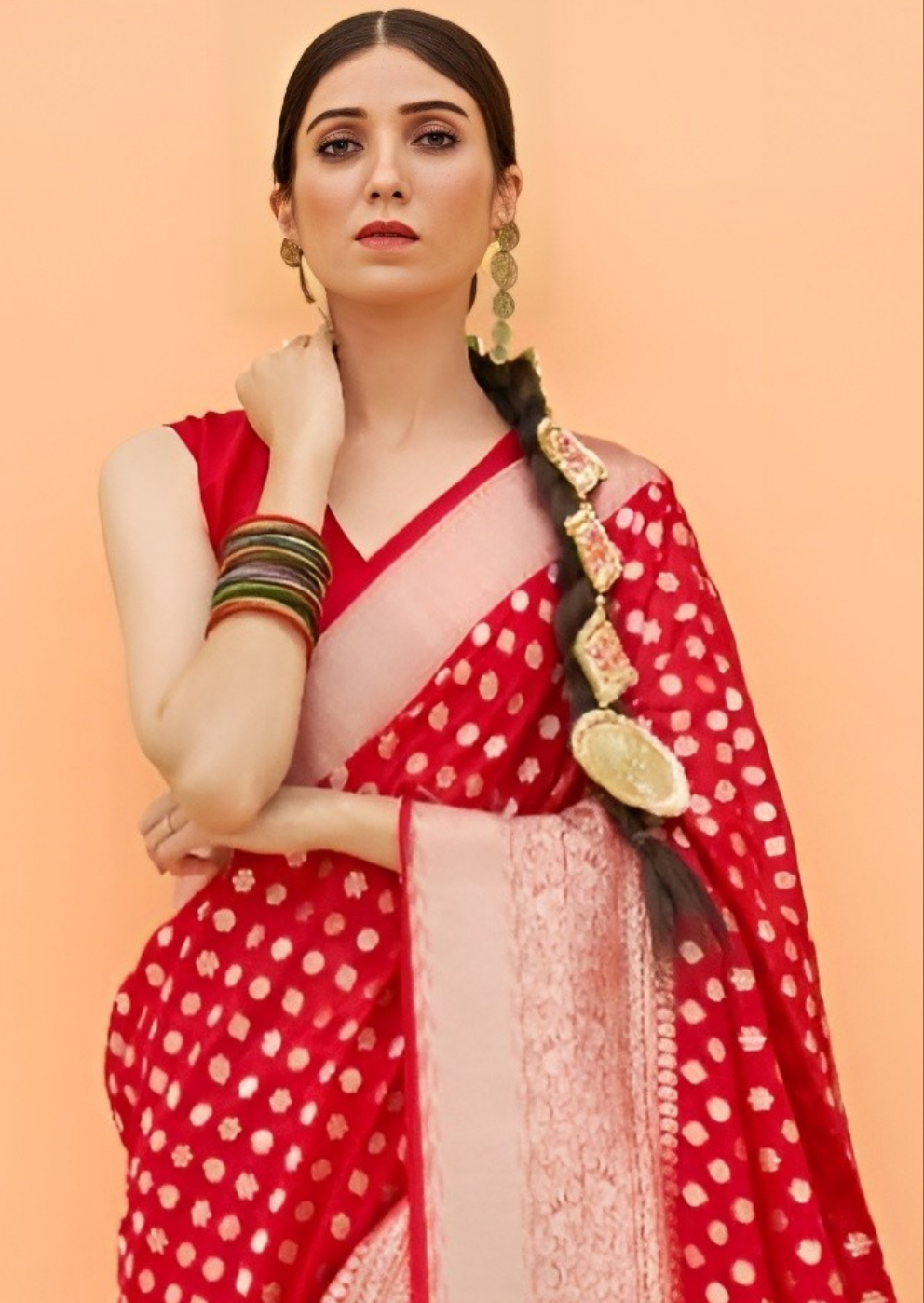 Rose Red Zari Woven Banarasi Silk Saree