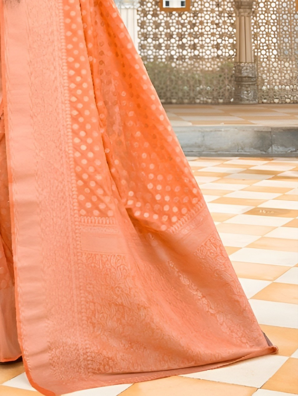 Light Orange Zari Woven Banarasi Silk Saree