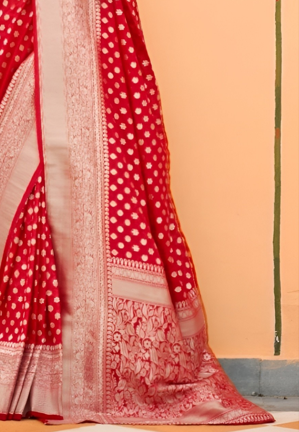 Rose Red Zari Woven Banarasi Silk Saree