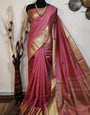 Punch Pink Woven Moss Chiffon Handloom Weaving Silk Saree