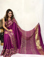 Hot Pink Hand Block Ajrakh Saree in Pure Modal Silk with Gharchola Border and Zari Detailing