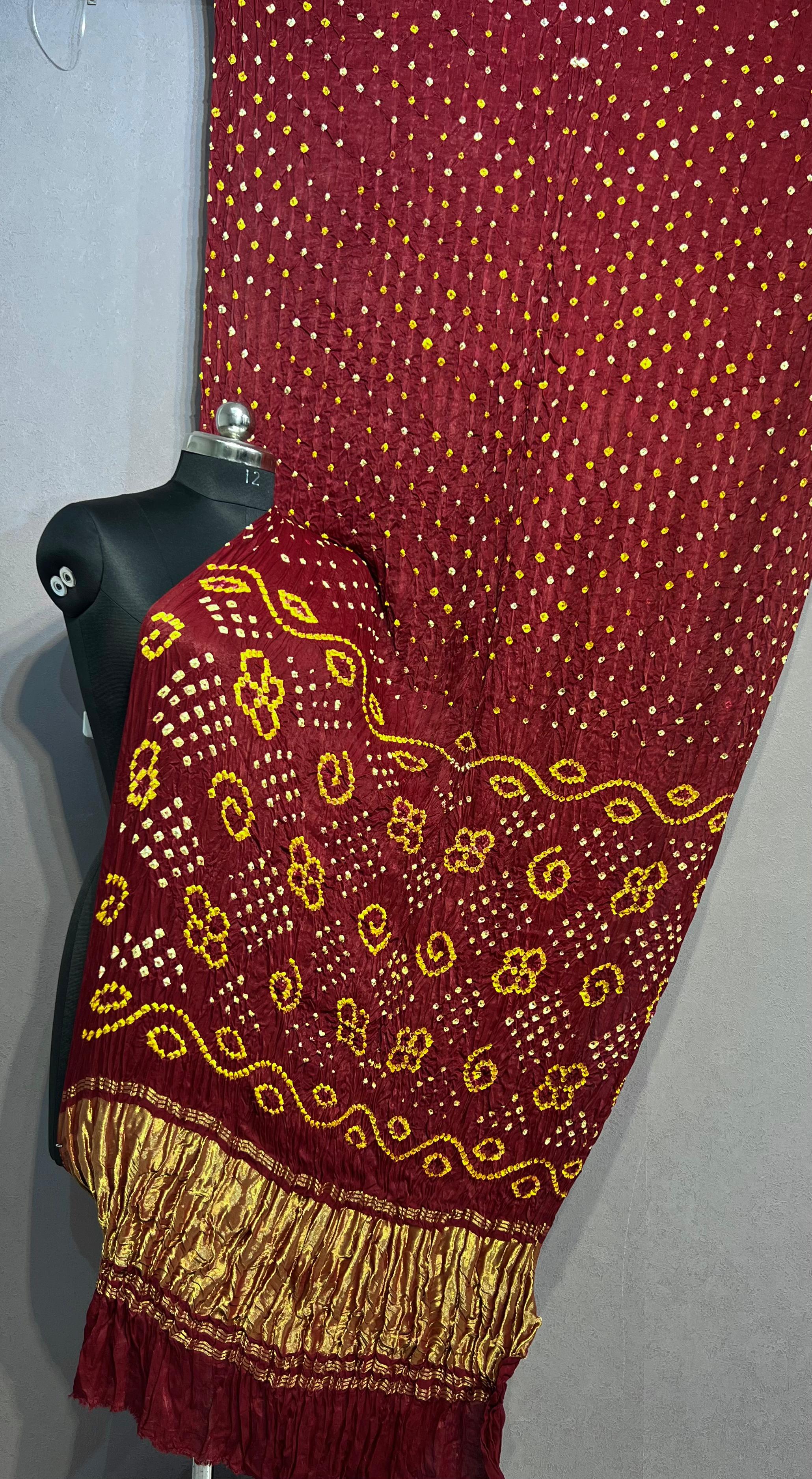 Maroon Pure Bandhni Zari Pallu Modal Silk Saree