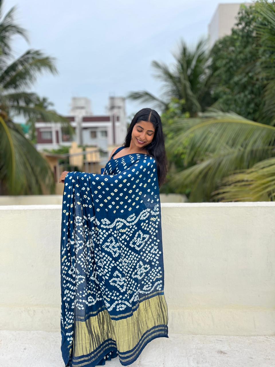 Morpich Pure Bandhni Zari Pallu Modal Silk Saree