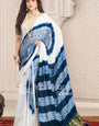 Neavy Blue And White Shibori Gola Bandhej Pure Modal Silk Saree With Blouse
