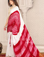 Red And White Shibori Gola Bandhej Pure Modal Silk Saree With Blouse