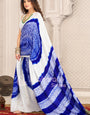 Royal Blue And White Shibori Gola Bandhej Pure Modal Silk Saree With Blouse