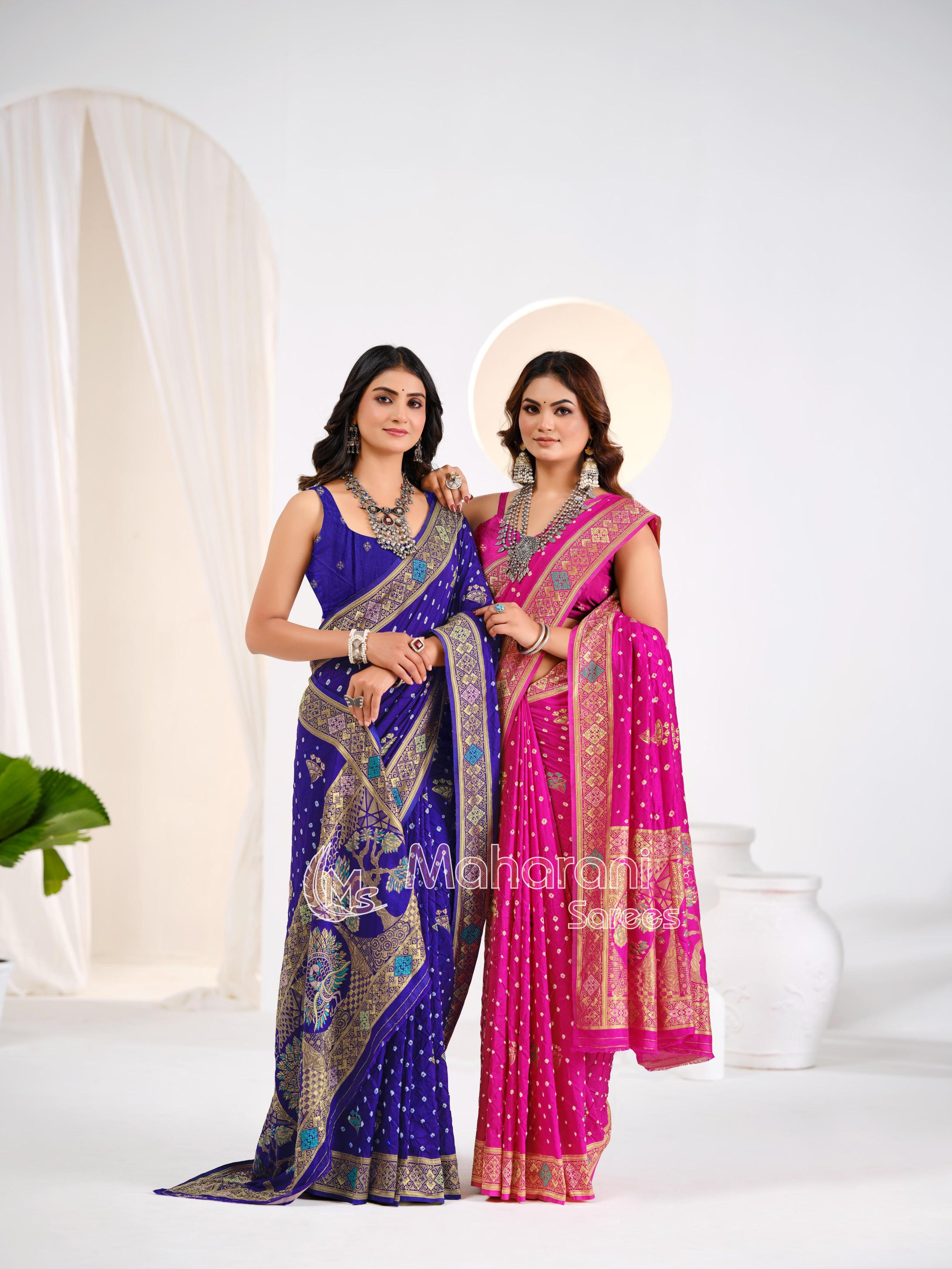 Rani Khaddi Gajji Silk Handloom Banarasi Bandhej  Saree