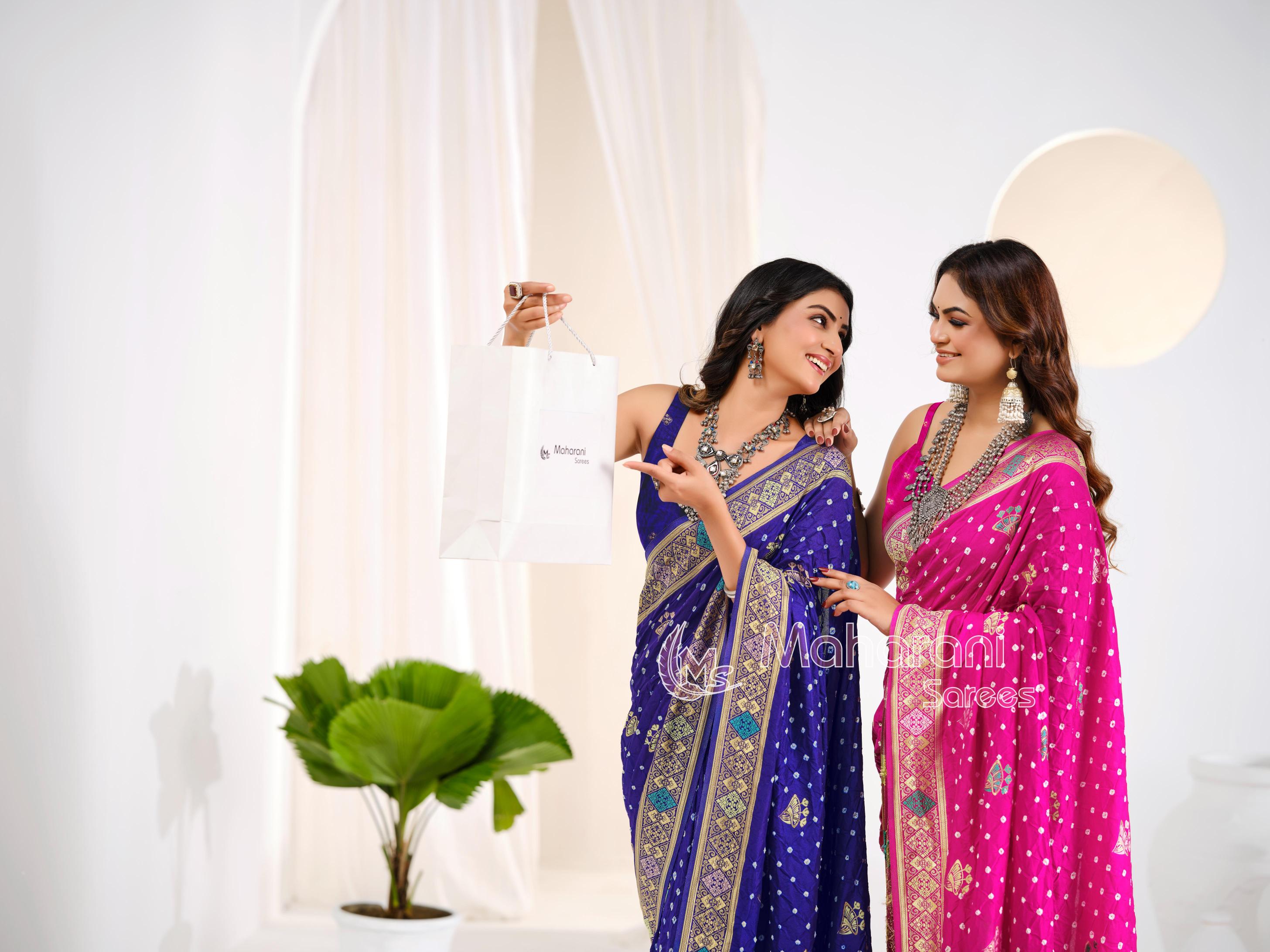 Rani Khaddi Gajji Silk Handloom Banarasi Bandhej  Saree