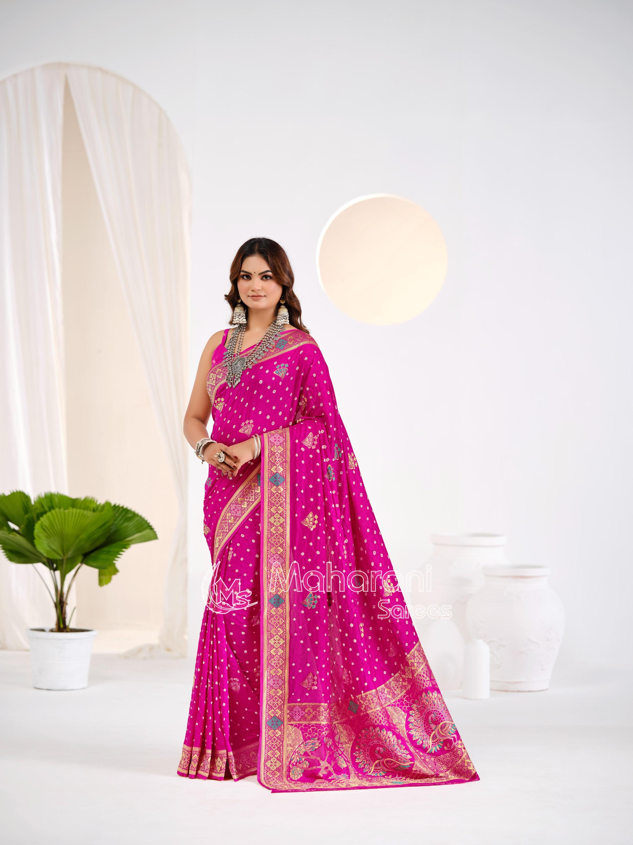 Rani Khaddi Gajji Silk Handloom Banarasi Bandhej  Saree