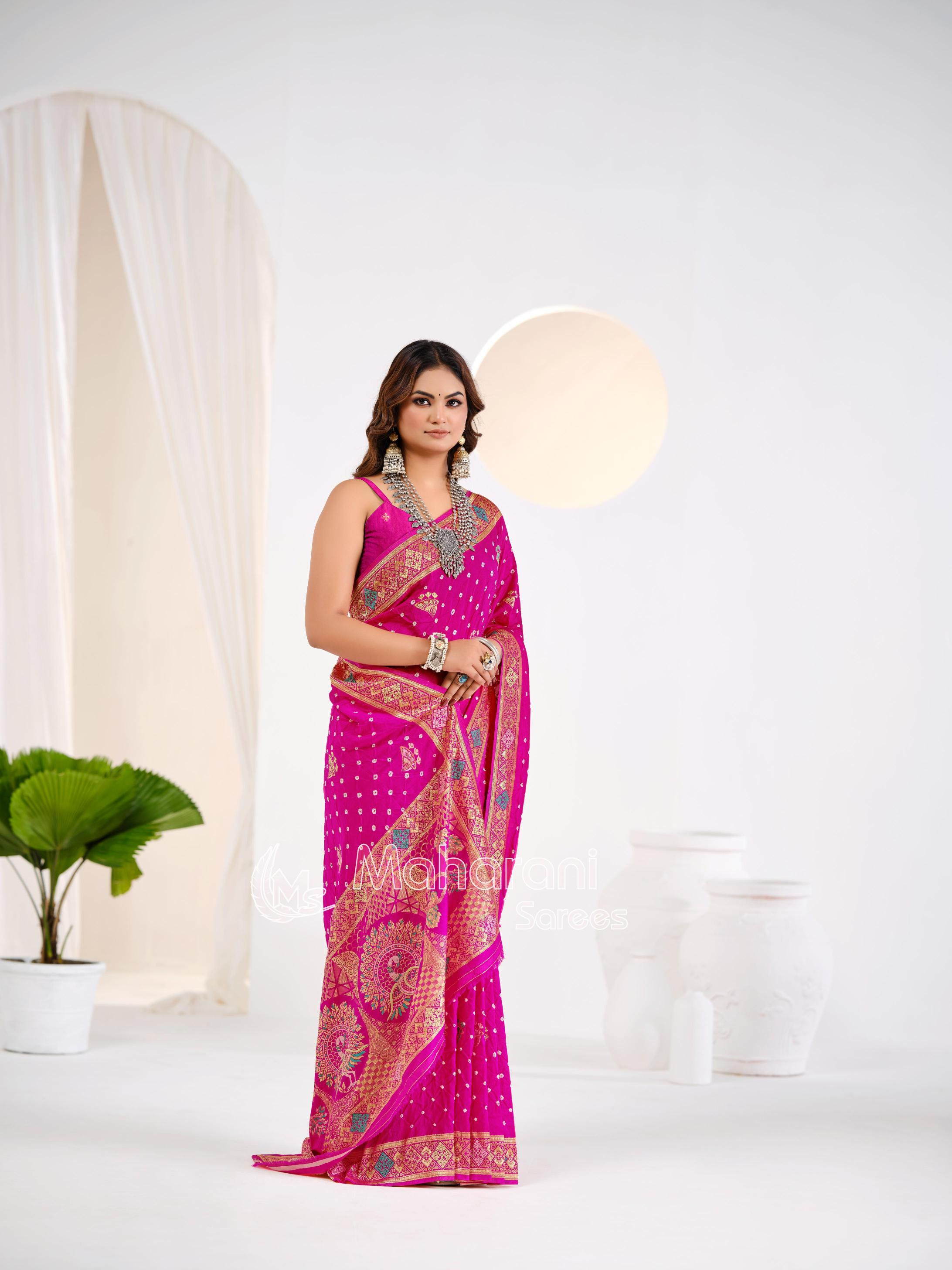 Rani Khaddi Gajji Silk Handloom Banarasi Bandhej  Saree