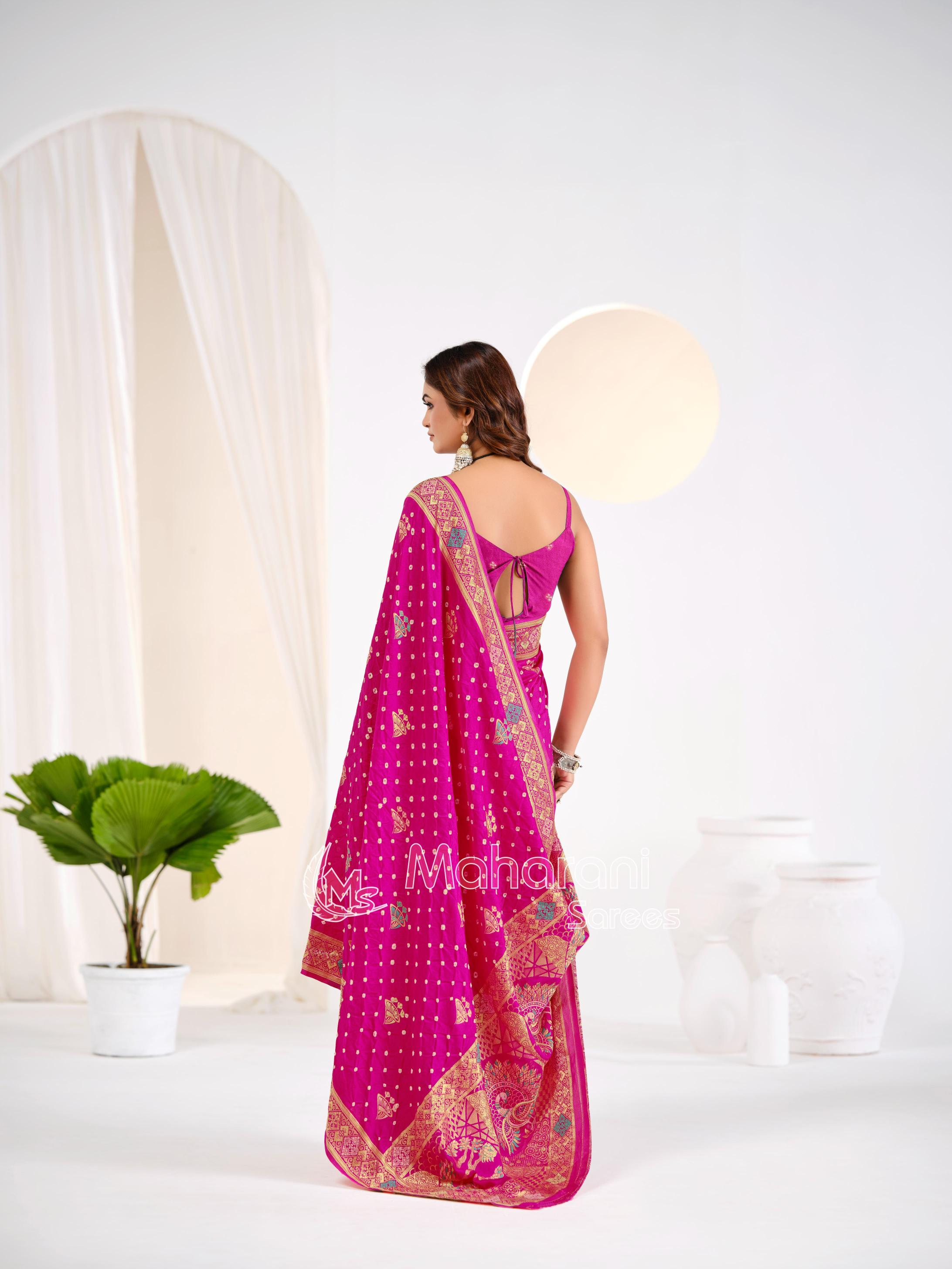 Rani Khaddi Gajji Silk Handloom Banarasi Bandhej  Saree