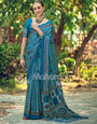 Luxe Rama Striped Ajrakh Hand-Printed Modal Silk Saree