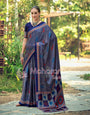 Blue Striped Ajrakh Hand-Printed Modal Silk Saree