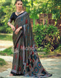 Twirling Black Striped Ajrakh Hand-Printed Modal Silk Saree
