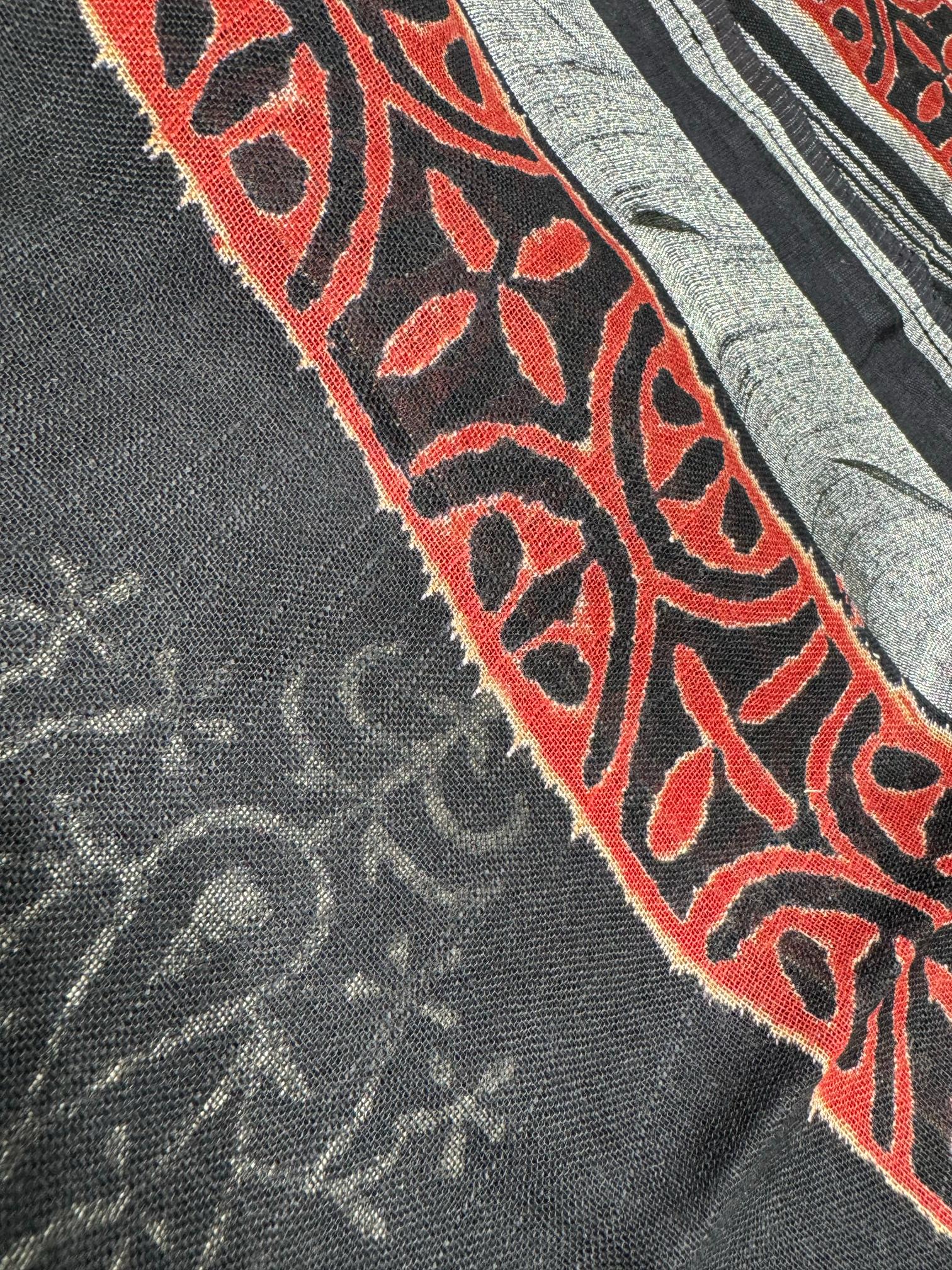 Black Color Pure Cotton Hand Block Print Saree