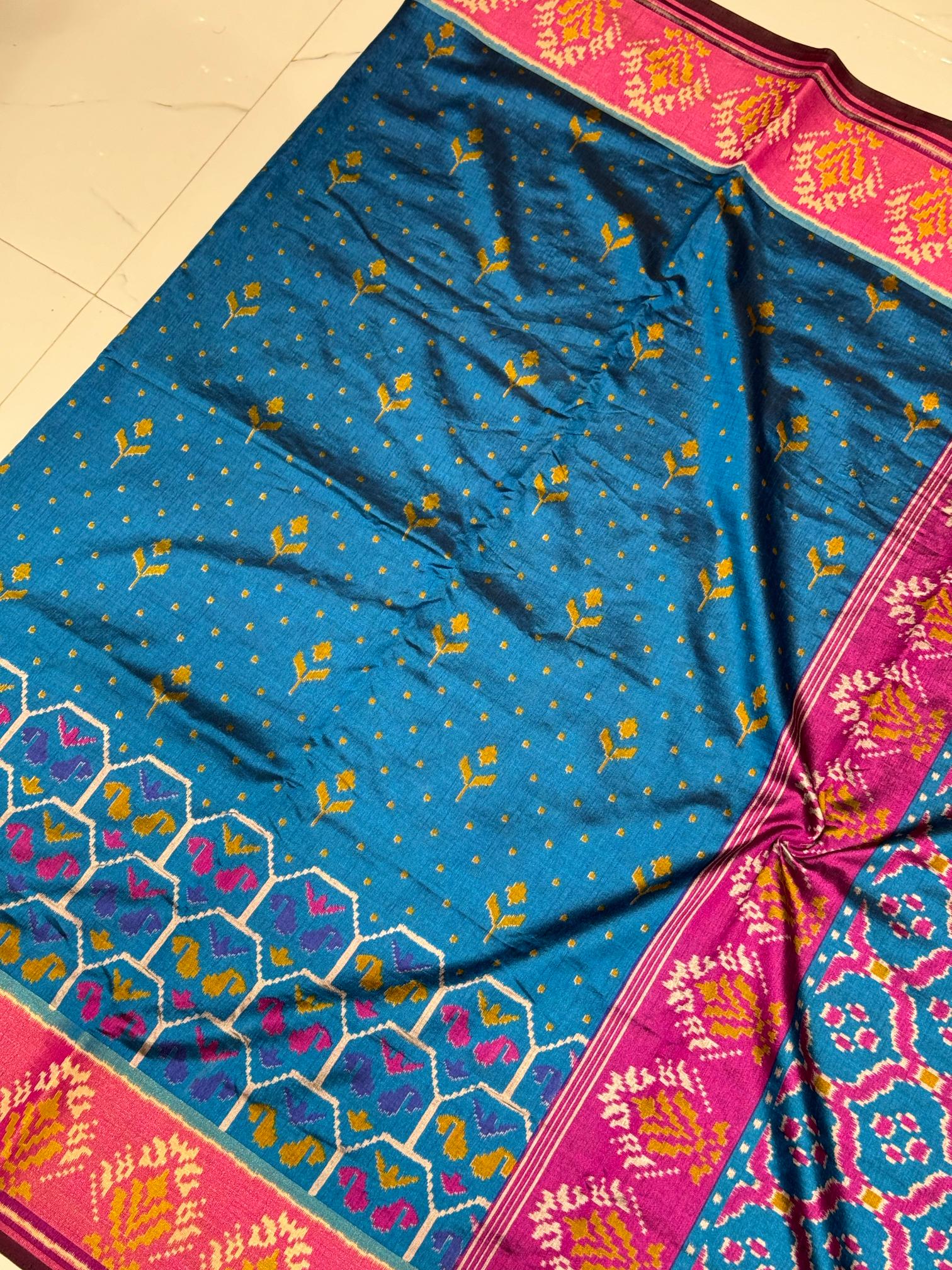 Morpich Blue Pure Look Without Figure Patola Saree K8