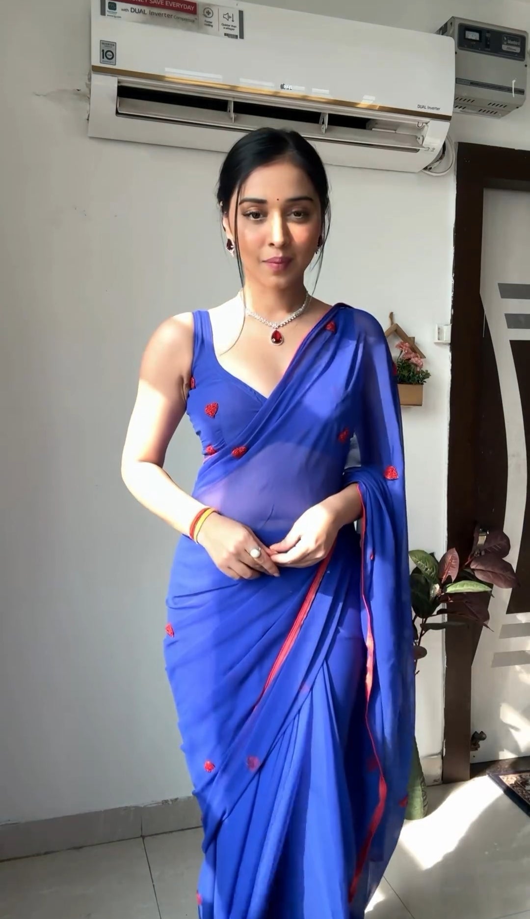 Whimsical 1-Minute Ready To Wear Blue Georgette Saree