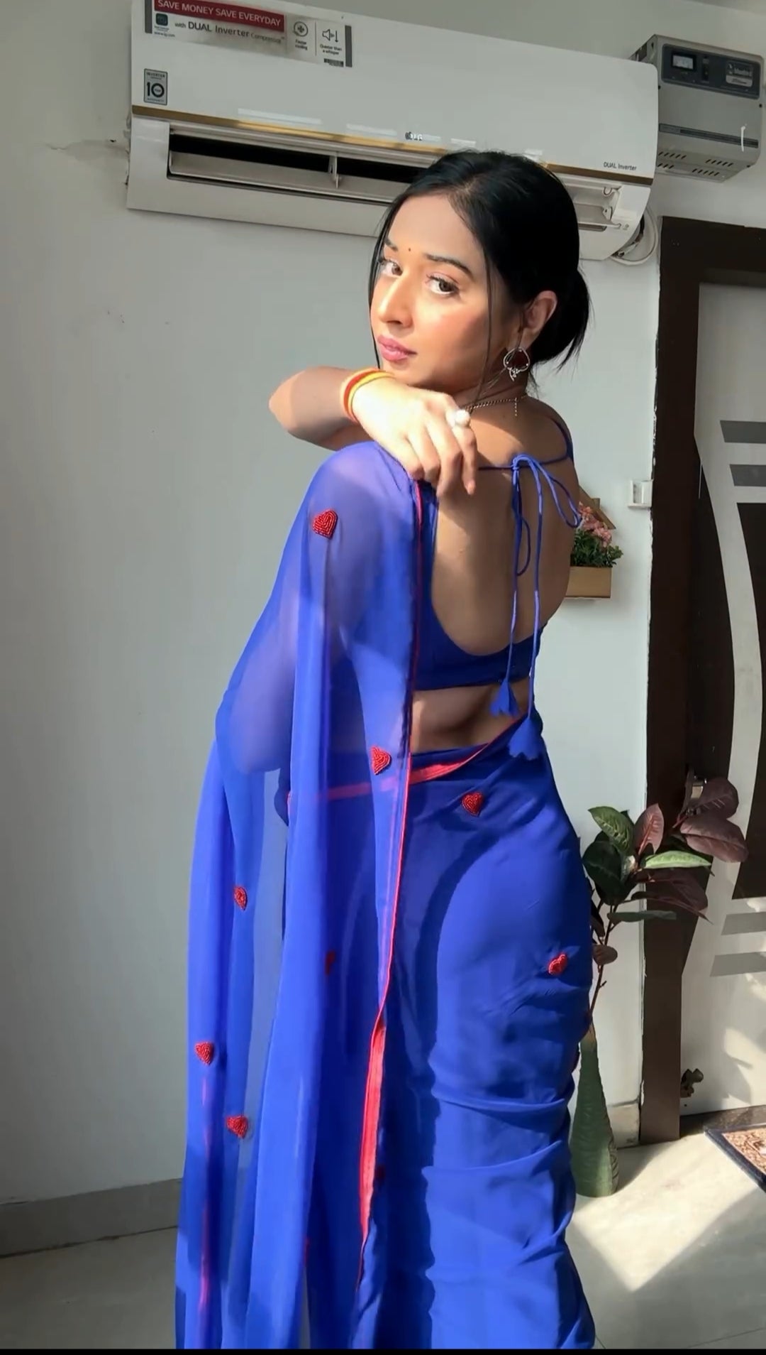 Whimsical 1-Minute Ready To Wear Blue Georgette Saree